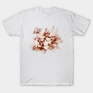 Sepia toned tropical flowers and butterflies T-Shirt